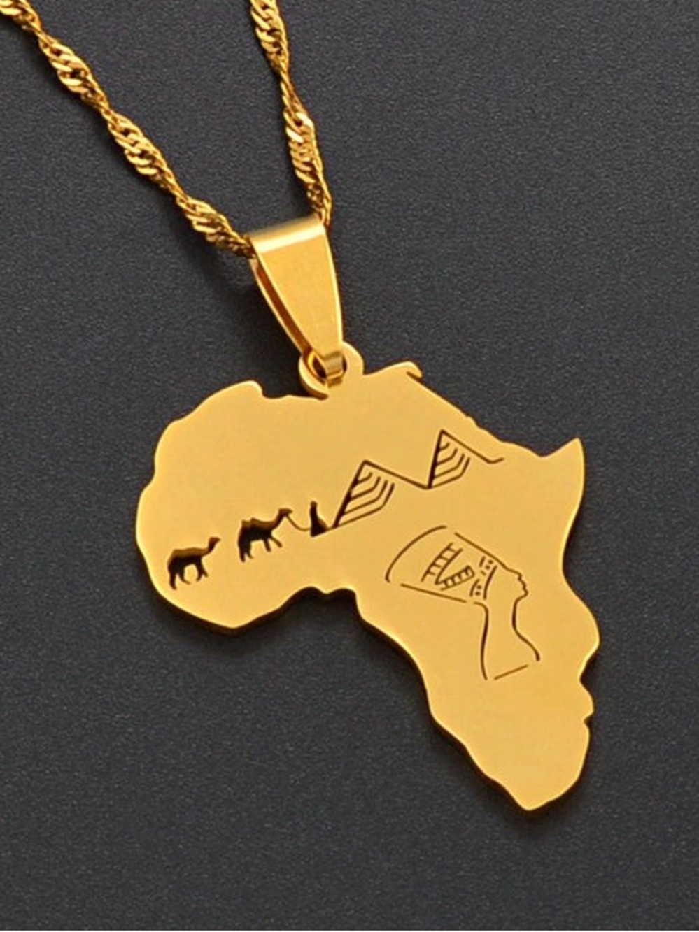 Gold Africa Map Pendant Necklace - 18inch